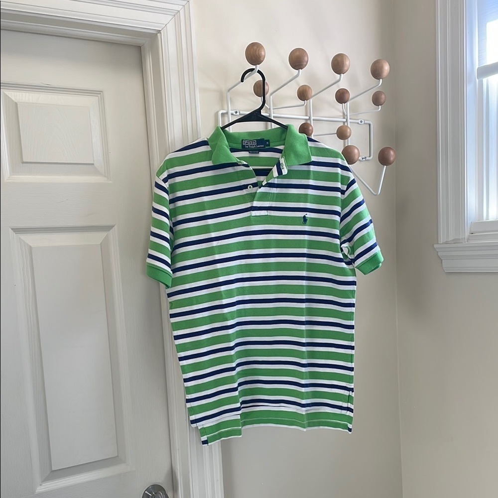 Ralph Lauren - Classic Y2K Horizontal Striped Polo Shirt - Green / Navy - M